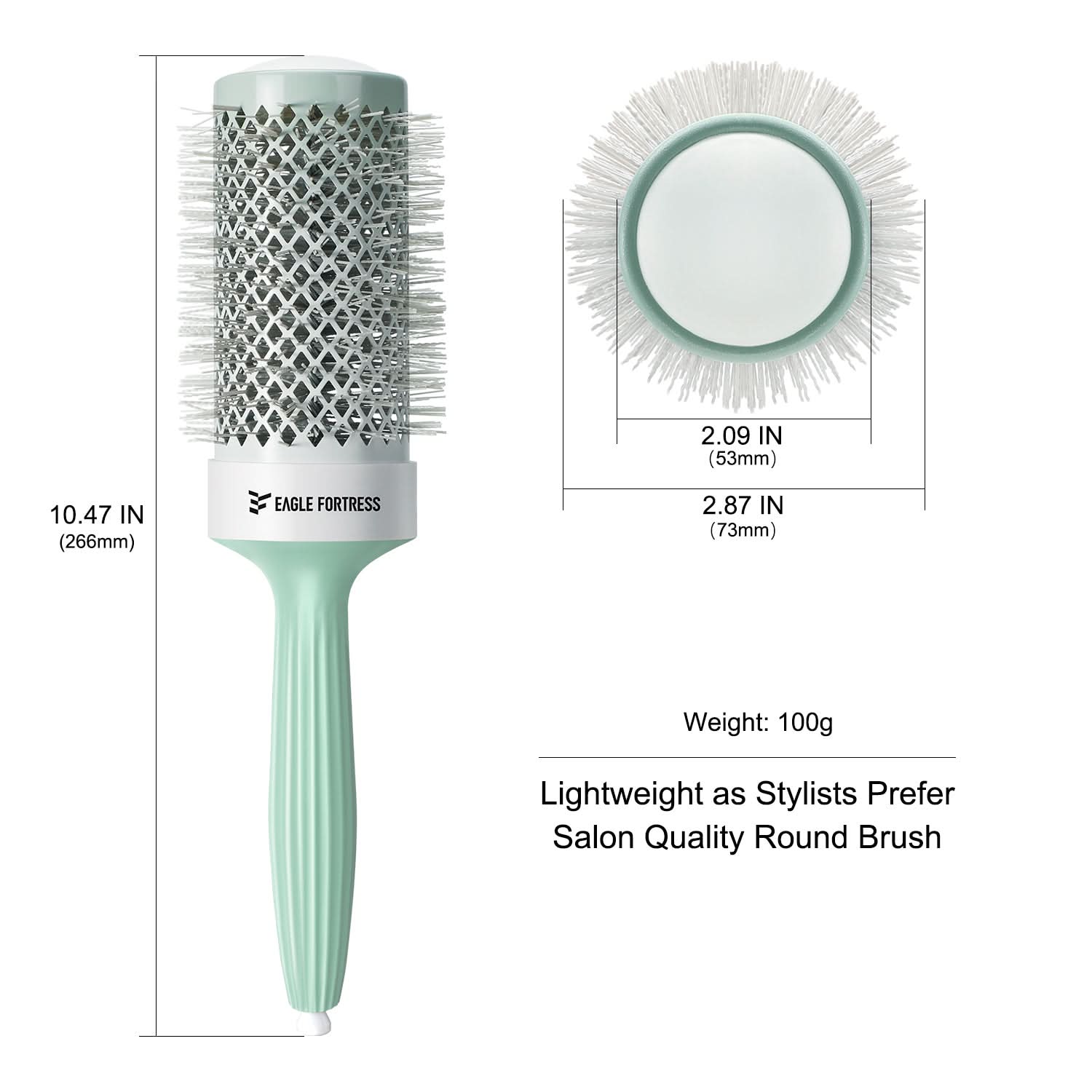 Professional 2.09in Round Hair Brush for Salon Blowouts, Mint Green
