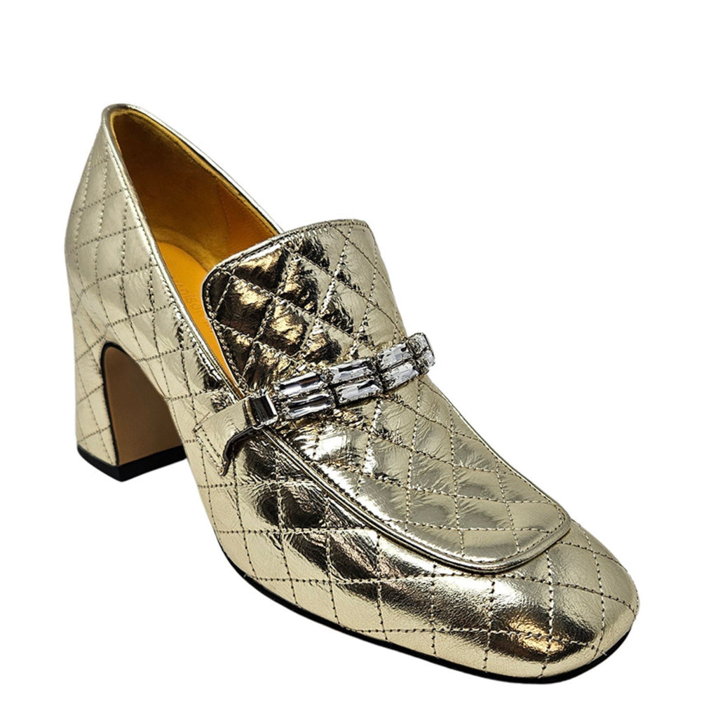 Gold Leather Quilted Loafer