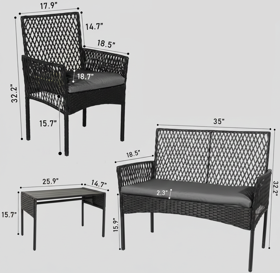 4-Piece Outdoor Patio Furniture Set with Wicker Rattan Sofa & Table