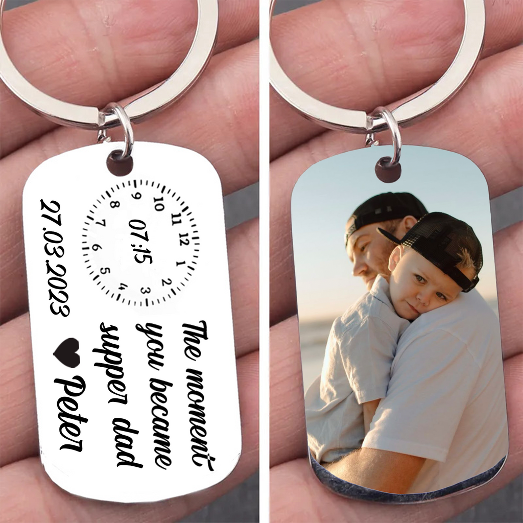The Moment You Became My Daddy Keychain | Personalized Father’s Day Keyring with Photo Upload & Personalized Date | New Dad Gift 682262