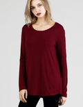 Wine colored long sleeve top in a soft bamboo fabric with a round neckline