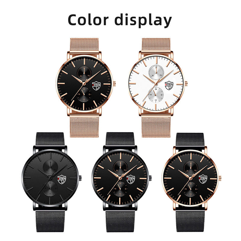 Black Stainless Steel Crystal Accented Fashion Dress Wristwatch