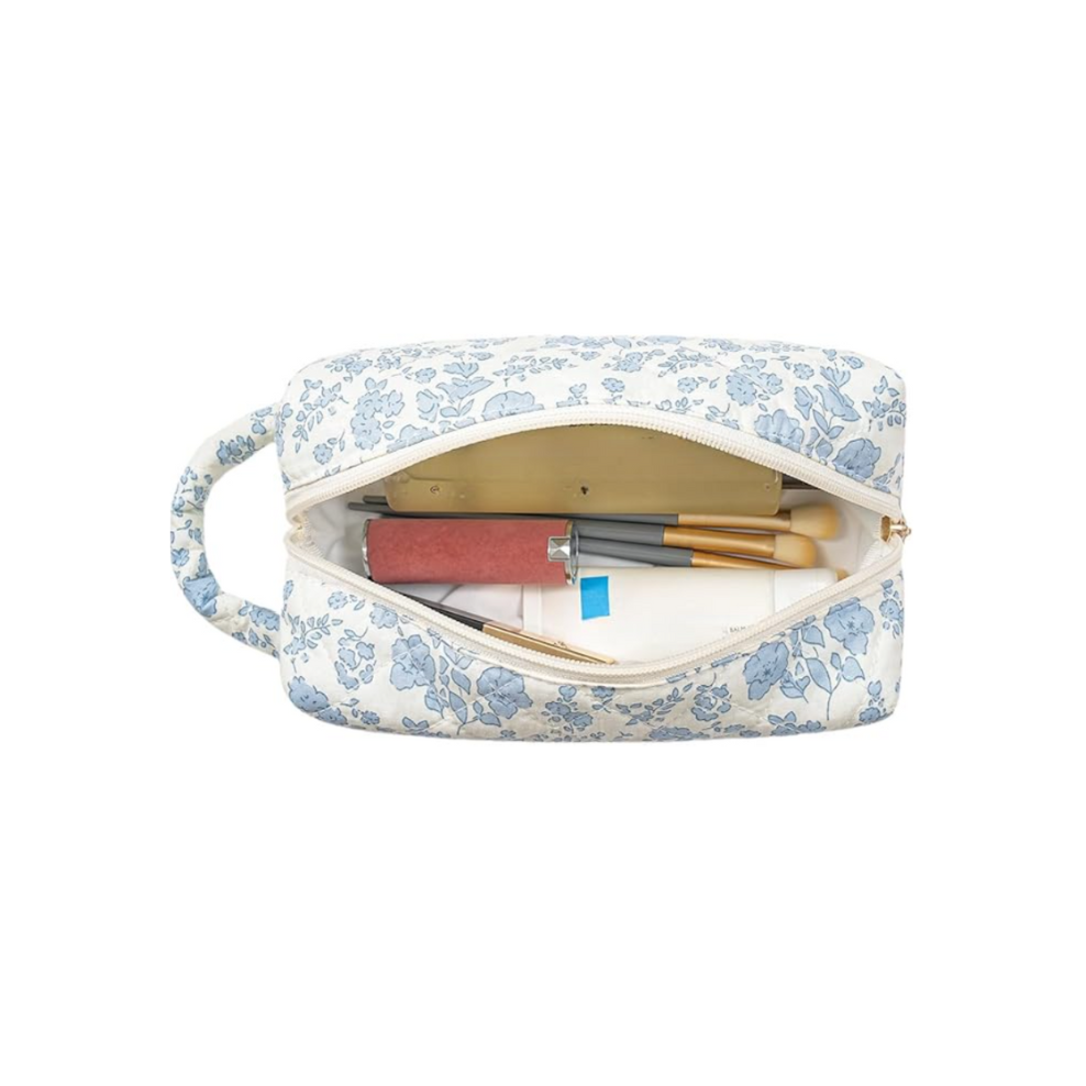 Blue Floral Pouch with Handle