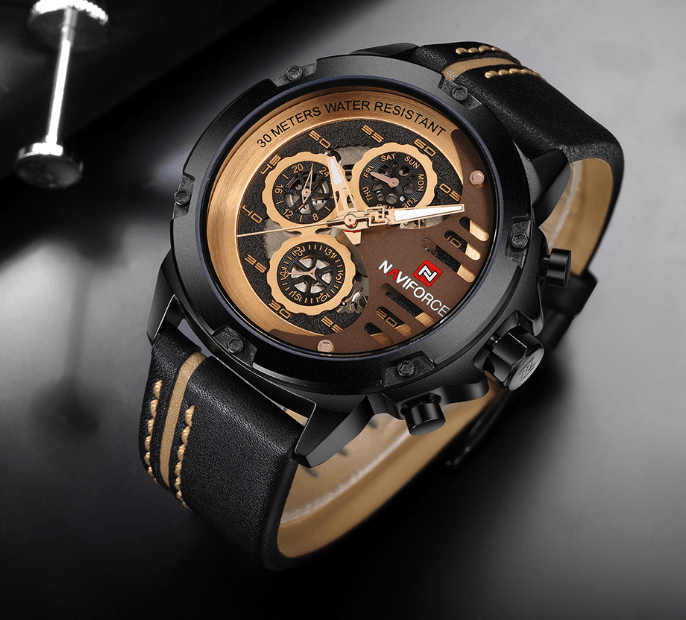 Men's Waterproof Sports Watch with Leather Band & Chronometers