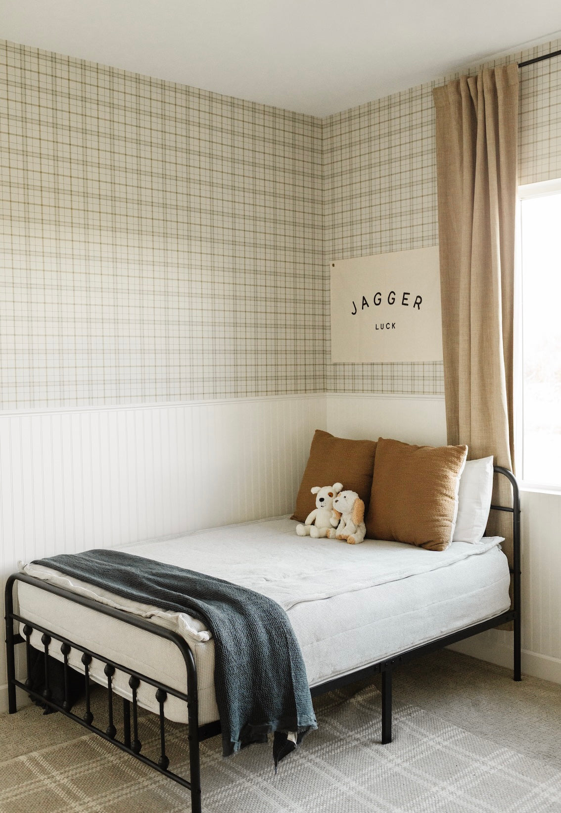 Alcott Plaid Wallpaper in Olive Green and Cream Farmhouse
