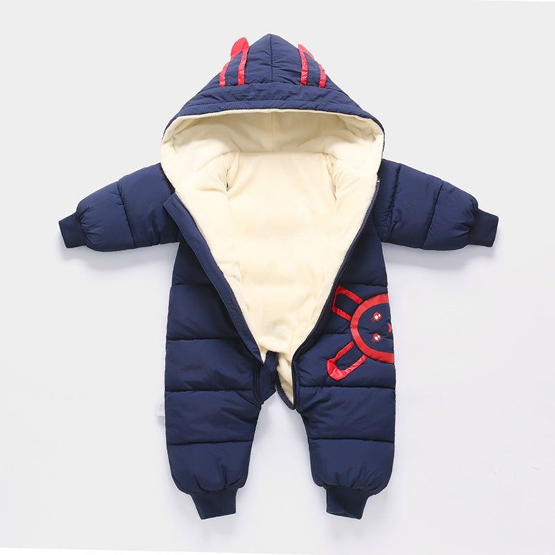 Baby Hooded Winter Snowsuit Jumpsuit with Bear Ears for Newborns