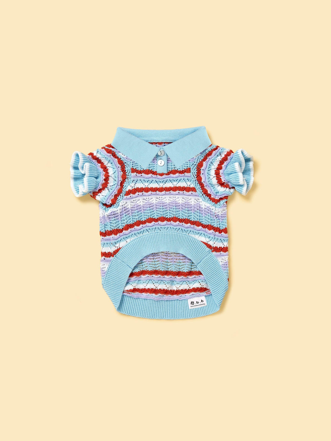 Pet & Me Spring Summer Ocean Blue Ruffle Crochet Short Sleeve Polo Shirt