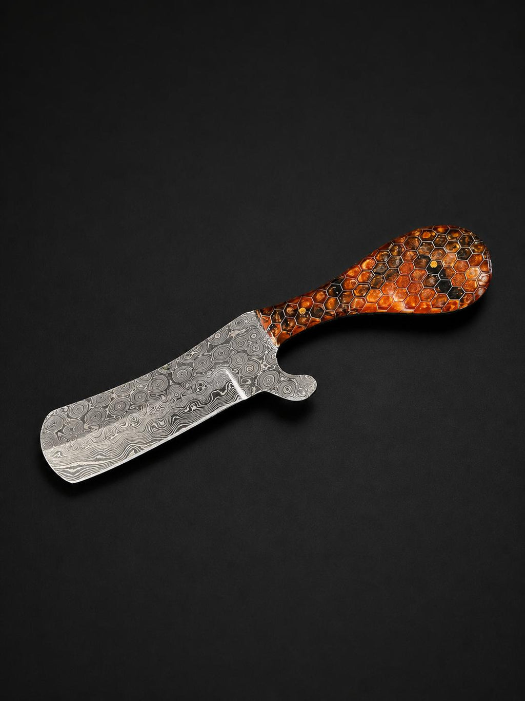 Amber Hive Damascus Bull Cowboy Cutter with Honeycomb Resin Handle