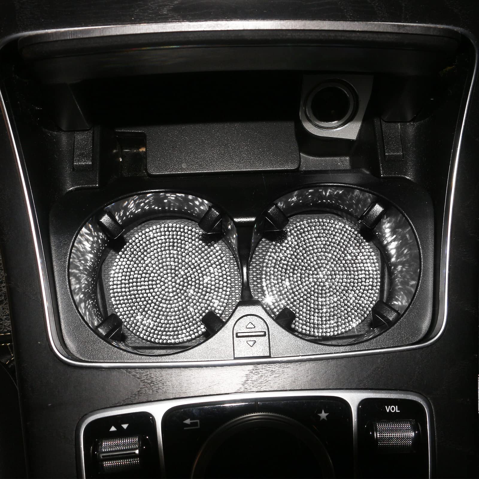 2PCS Glamorous Crystal Rhinestone Car Cup Holder Coasters - 2.75"