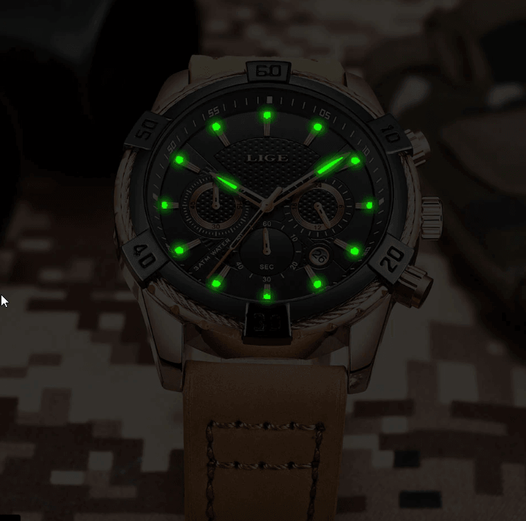Waterproof Men's Chronograph Watch with Gold Accents and Date