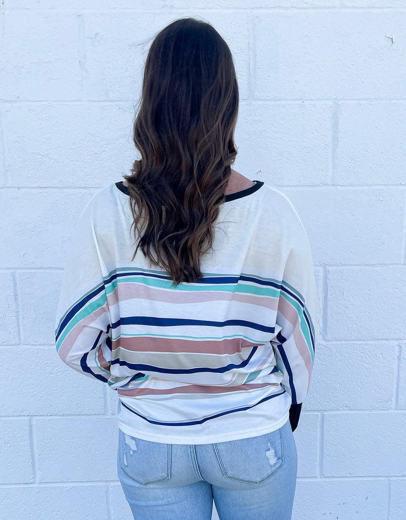 Kate Striped Wide Neck Top - Relaxed Long Sleeve Casual Knit