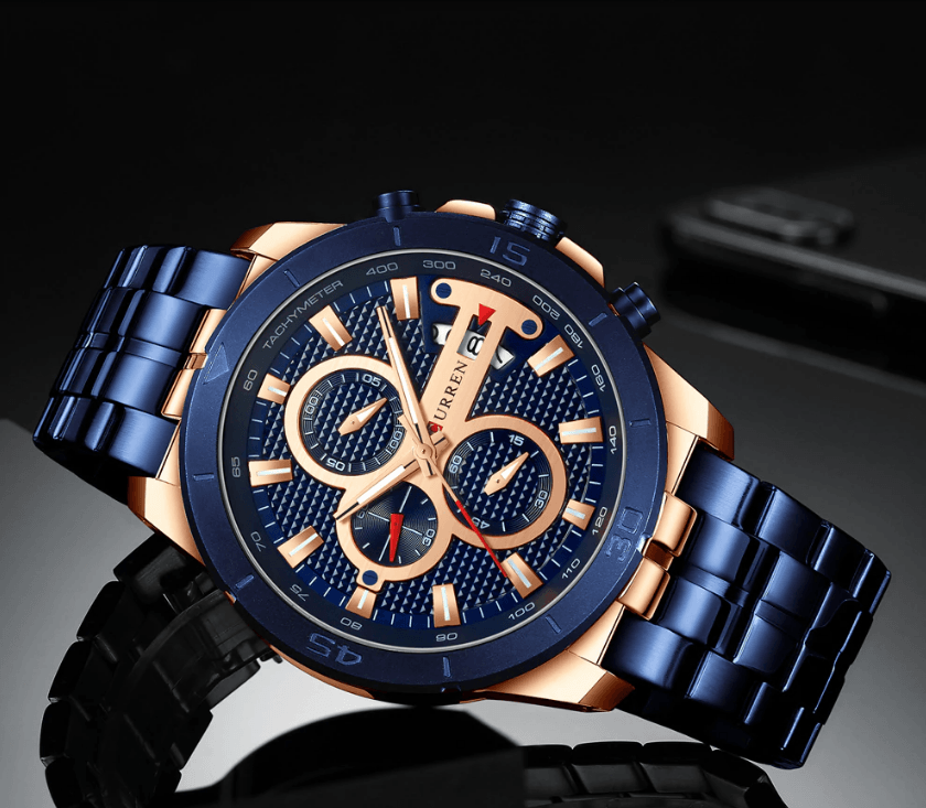 Men's Waterproof Chronograph Luxury Watch with Hardlex Dial