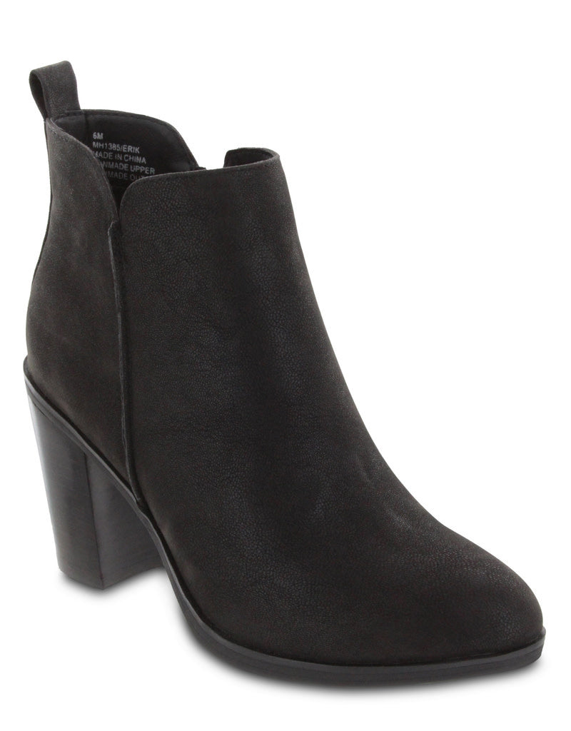 Side view of Erik Booties in Black with a sleek, versatile silhouette