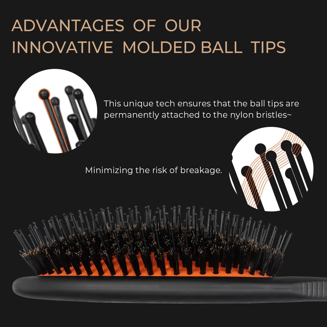 Professional Glidease Hair Brush with Molded Ball Tips - Gentle Care