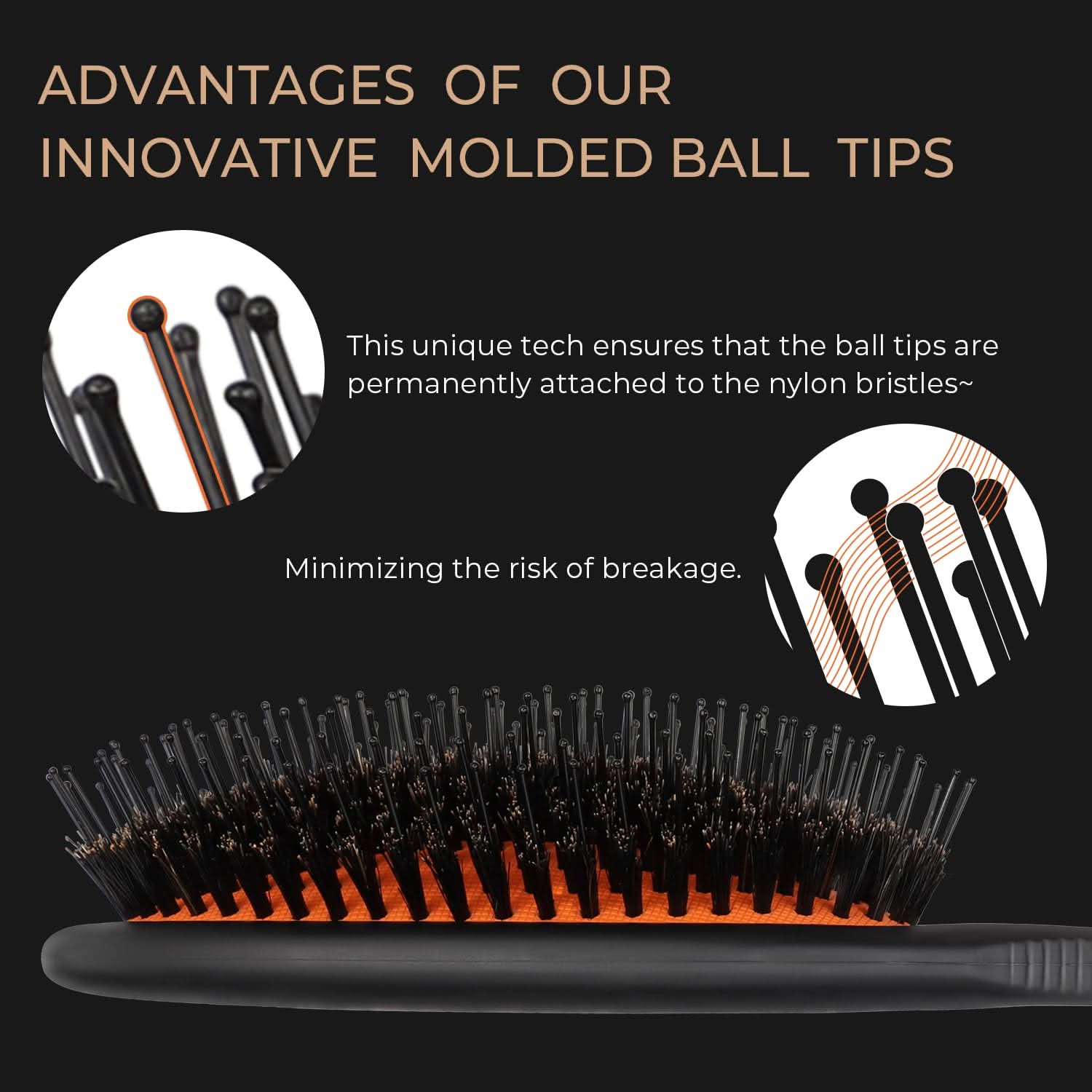 Professional Glidease Hair Brush with Molded Ball Tips - Gentle Care