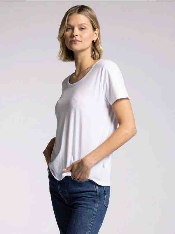 Elijah Scoop Neck Tee - Relaxed Fit 100% Cotton White Shirt