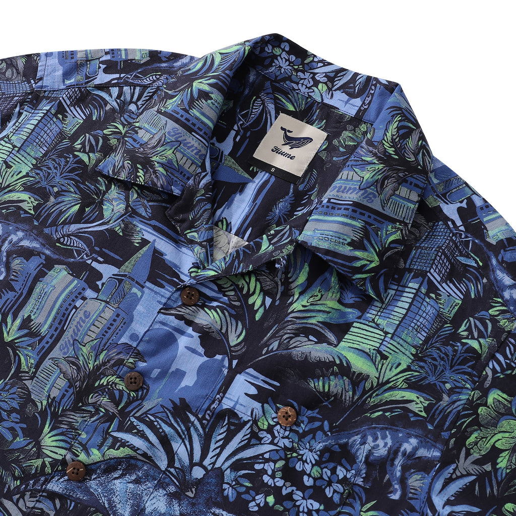Men's Tropical Mirage Dinosaur Print Camp Collar Cotton Shirt