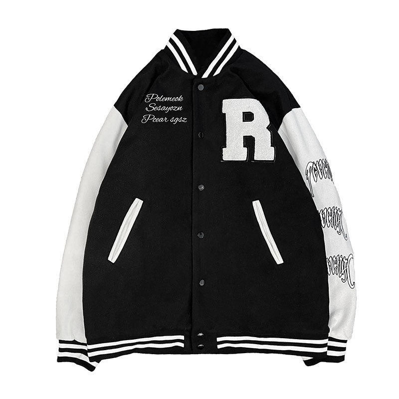Unisex Baseball Bomber Jacket with Letter Embroidery Streetwear