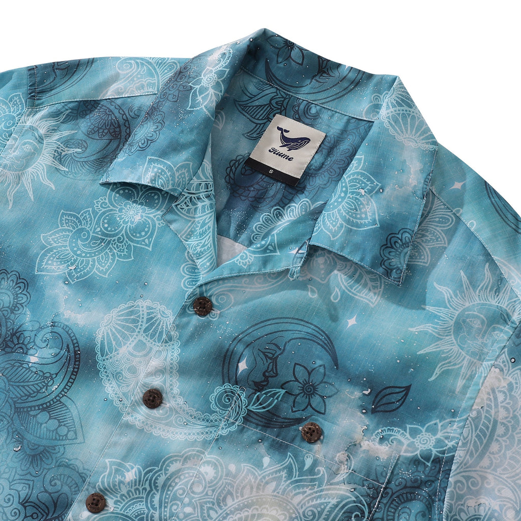 Men's Paisley Print Hawaiian Shirt, 100% Cotton Camp Collar Top