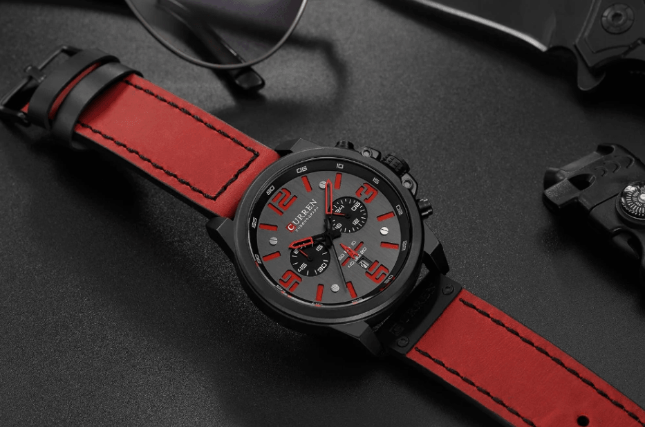 Retro Waterproof Chronograph Watch with Leather Strap & Steel Case