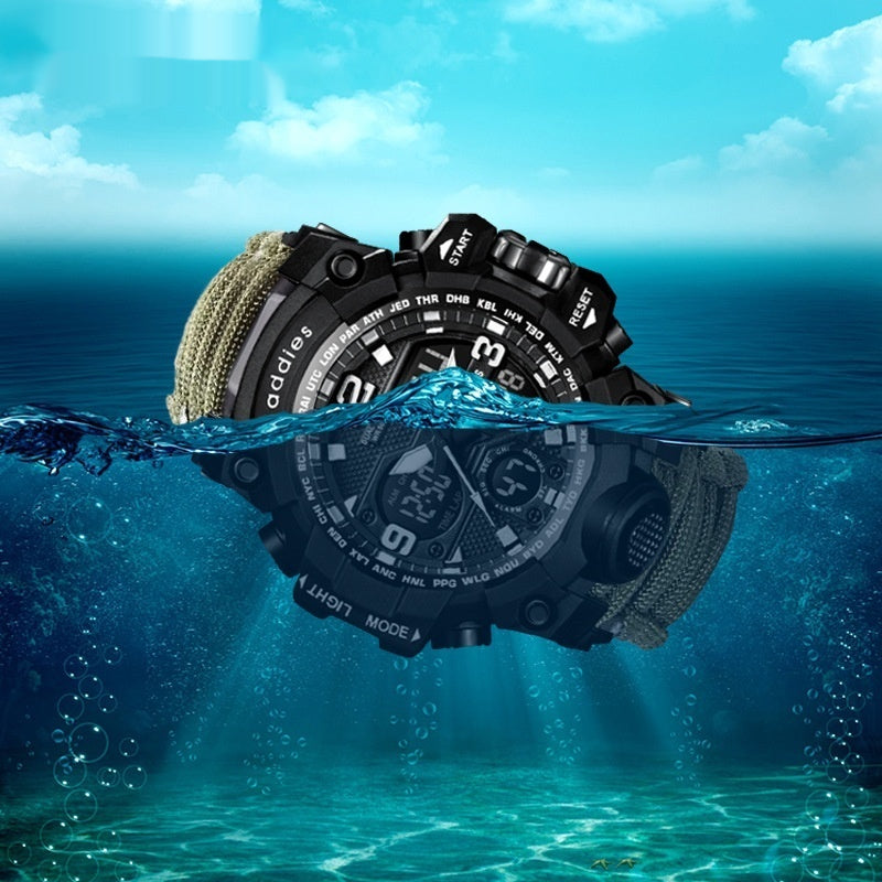 6-in-1 Tactical Survival Watch with Compass Whistle and Scraper