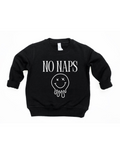 Child wearing a minimalist black crew neck pullover sweatshirt