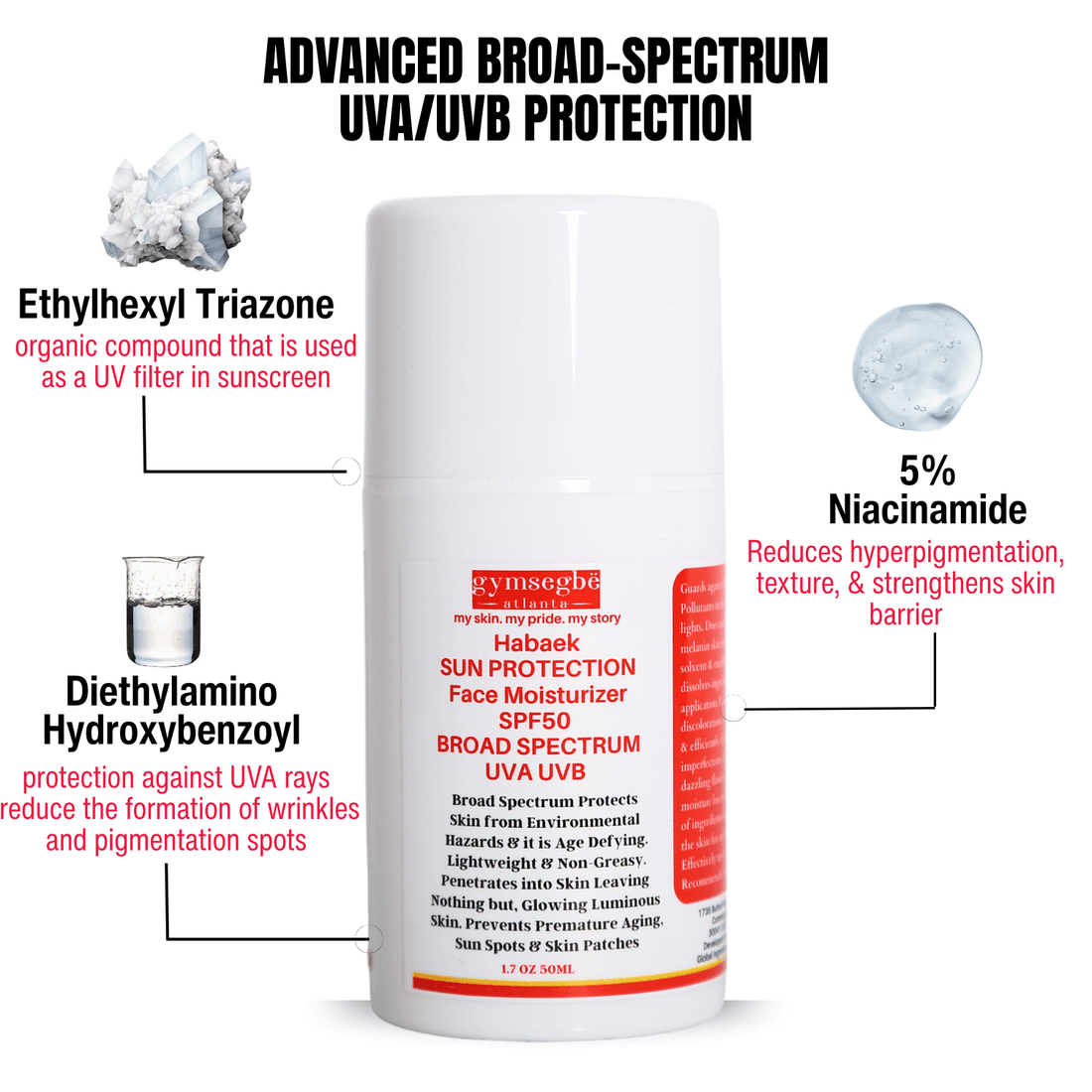 Habaek Sun Protection Face Moisturizer SPF50 with Peptides