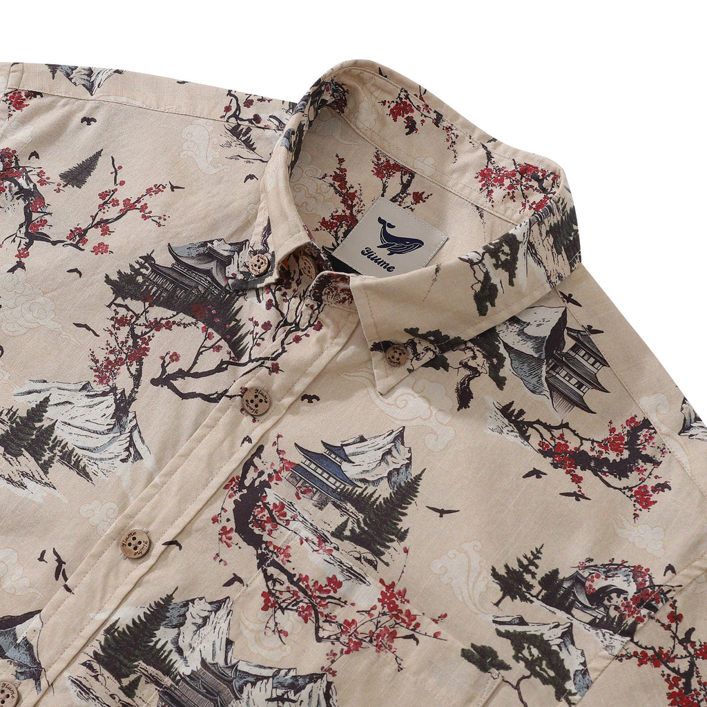 Men's Cotton Hawaiian Shirt with Plum Blossom Print