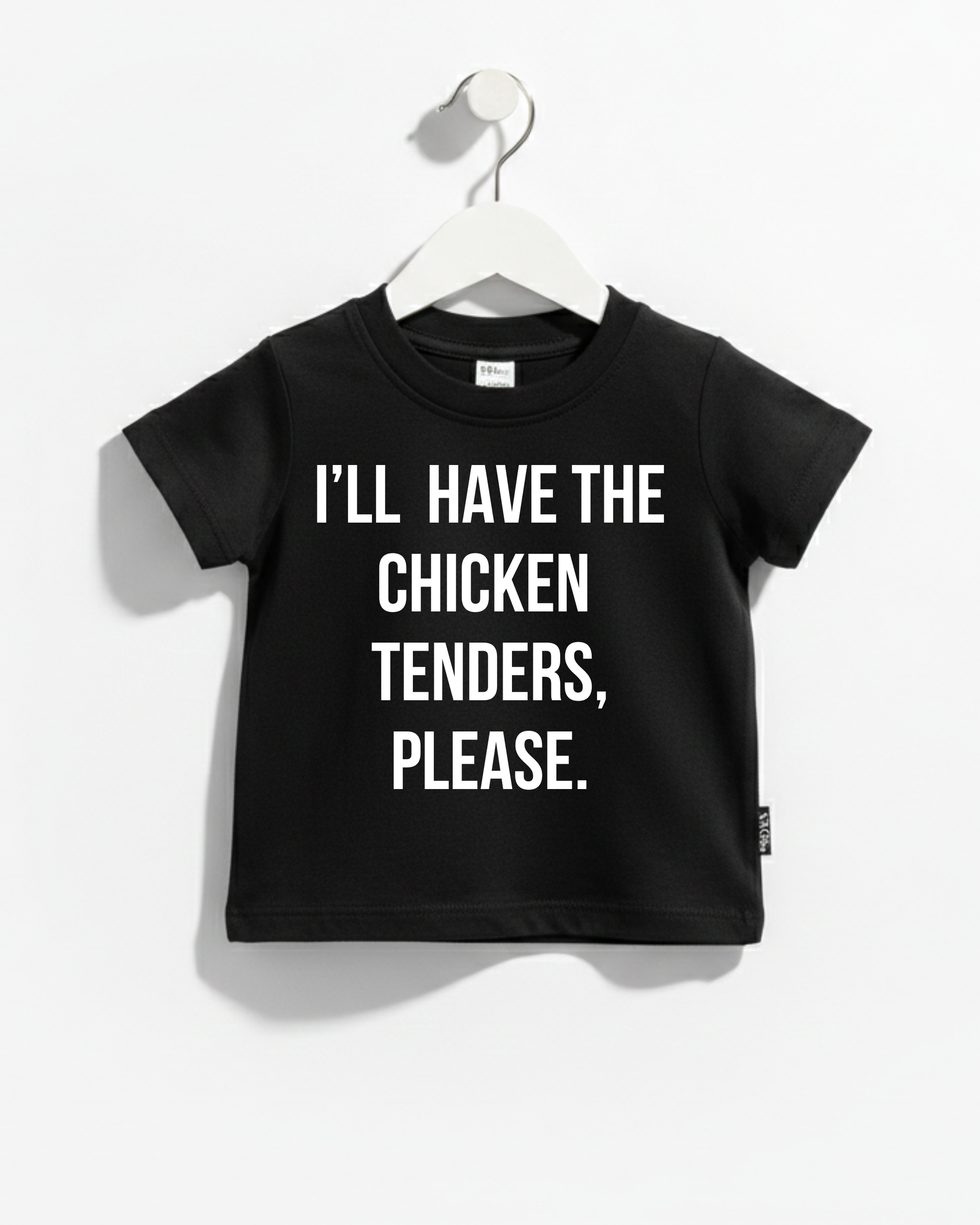 Unisex graphic tee with the text I'll have the chicken tenders please