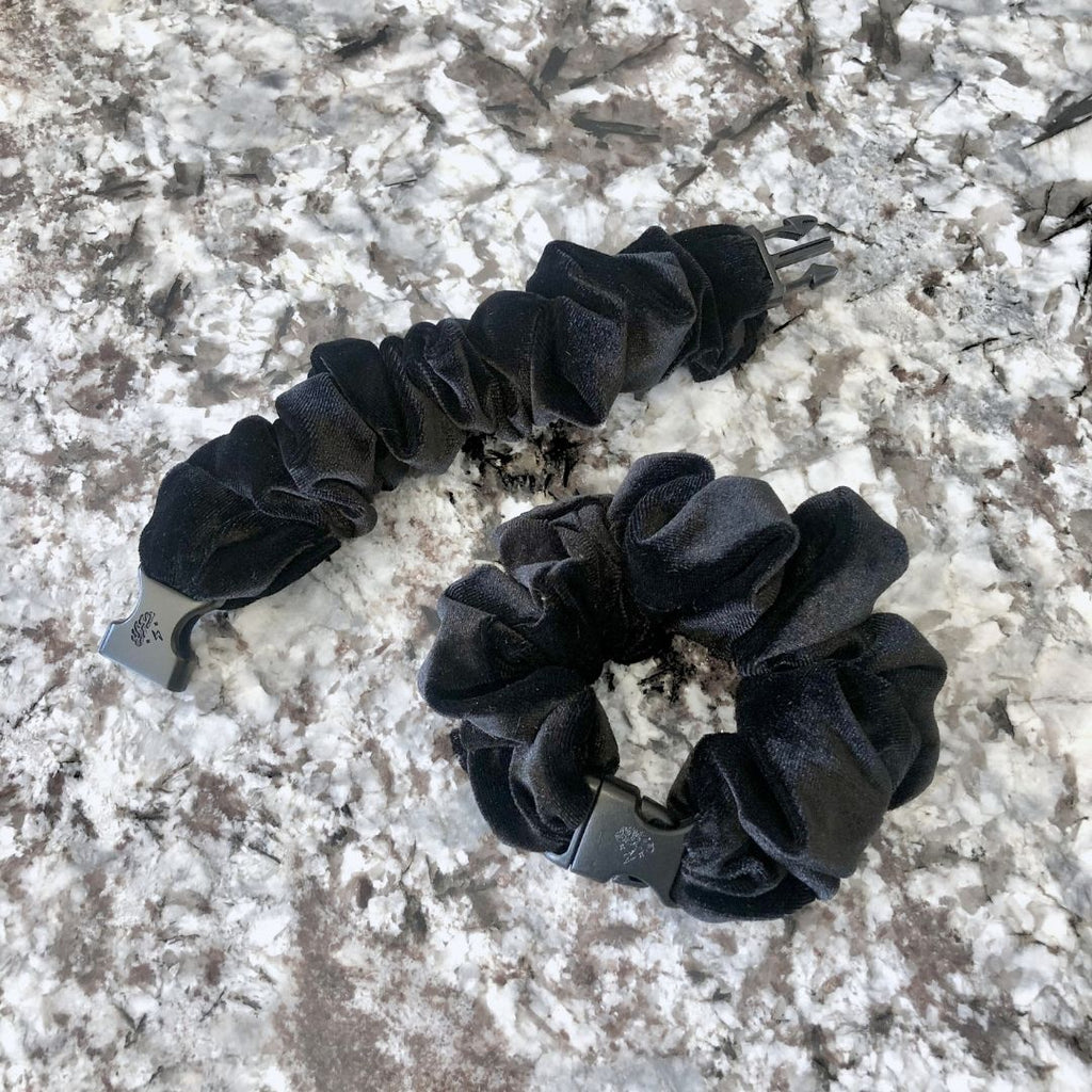 Velvet Black Buckle Scrunchie | Edgy Chic Hair Tie