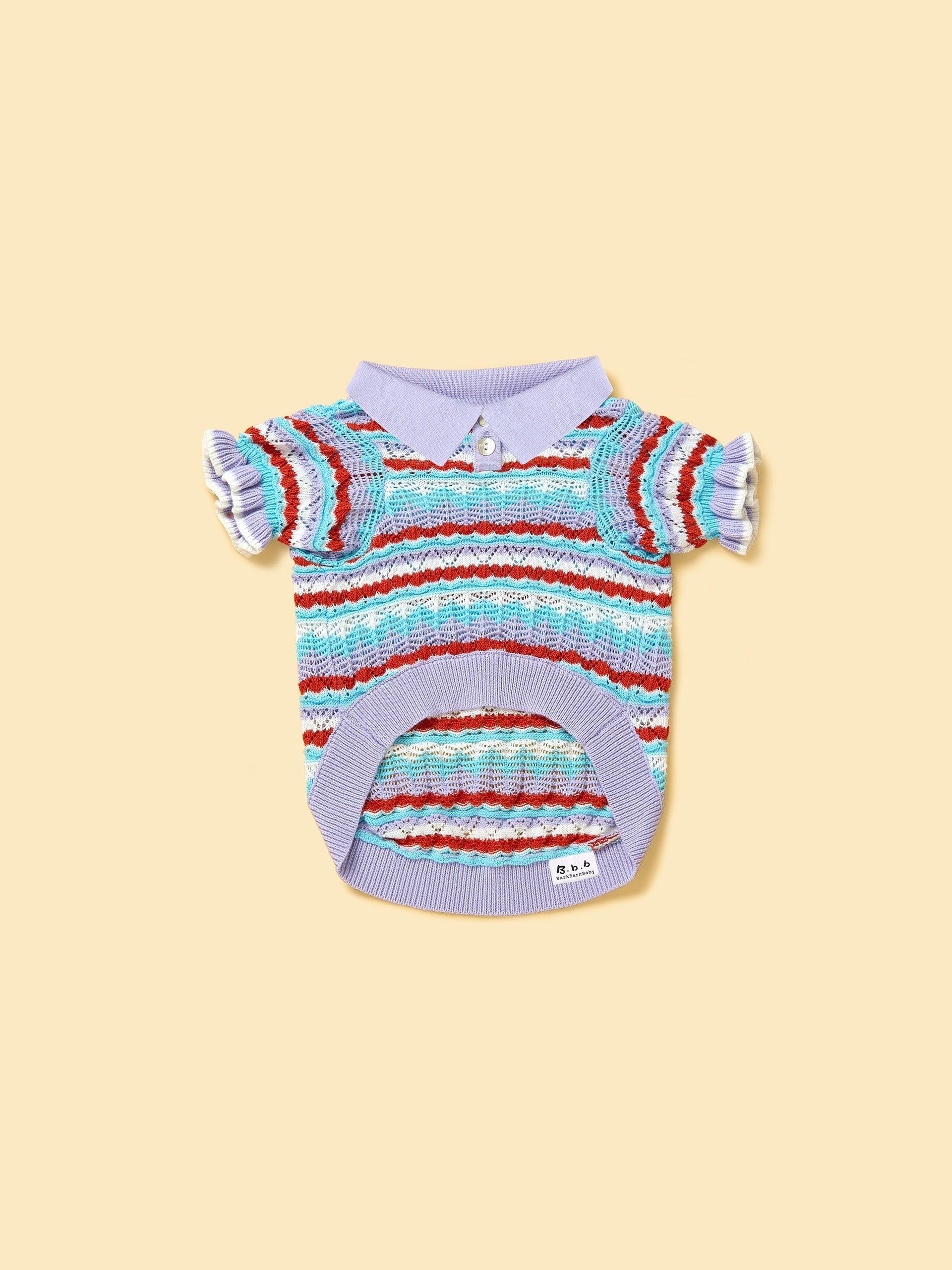 Pet & Me Spring Summer Lavender Ruffle Crochet Short Sleeve Polo Shirt