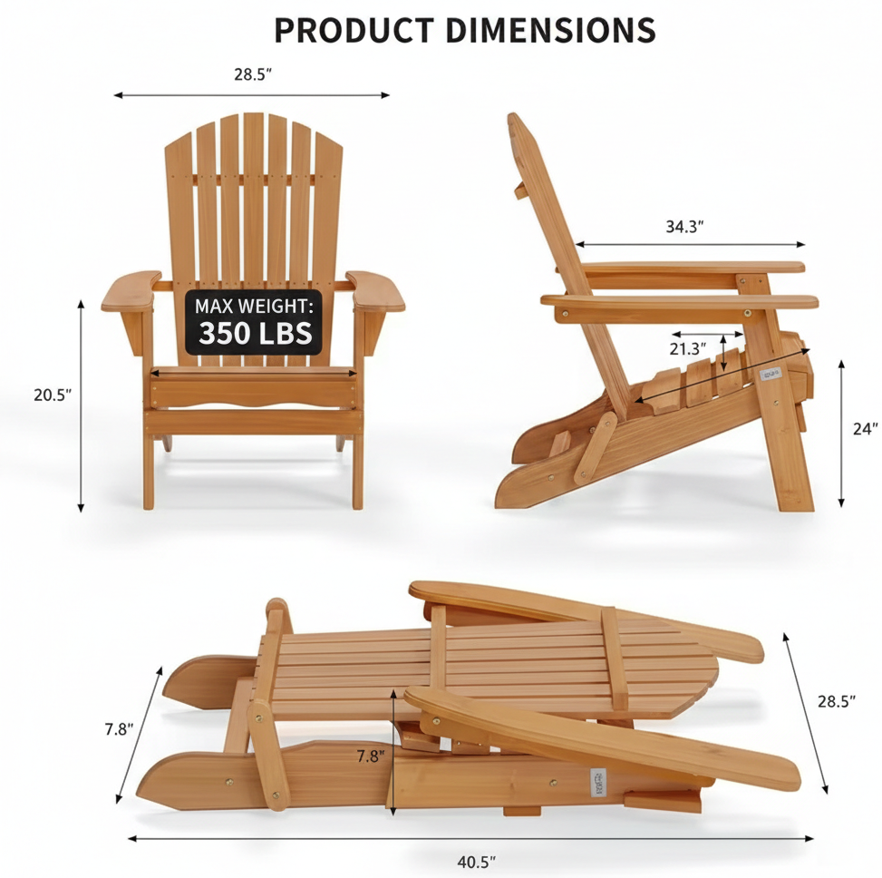 Folding Adirondack Chair - Natural Wood & Espresso Patio Seating