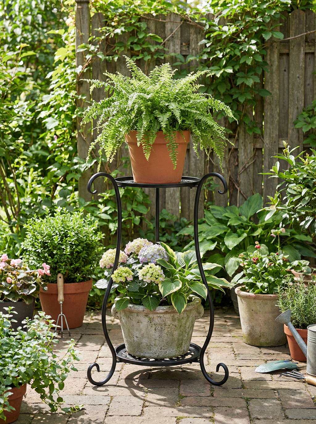 Two-Tier Metal Plant Stand, Modern Indoor & Outdoor Flower Rack