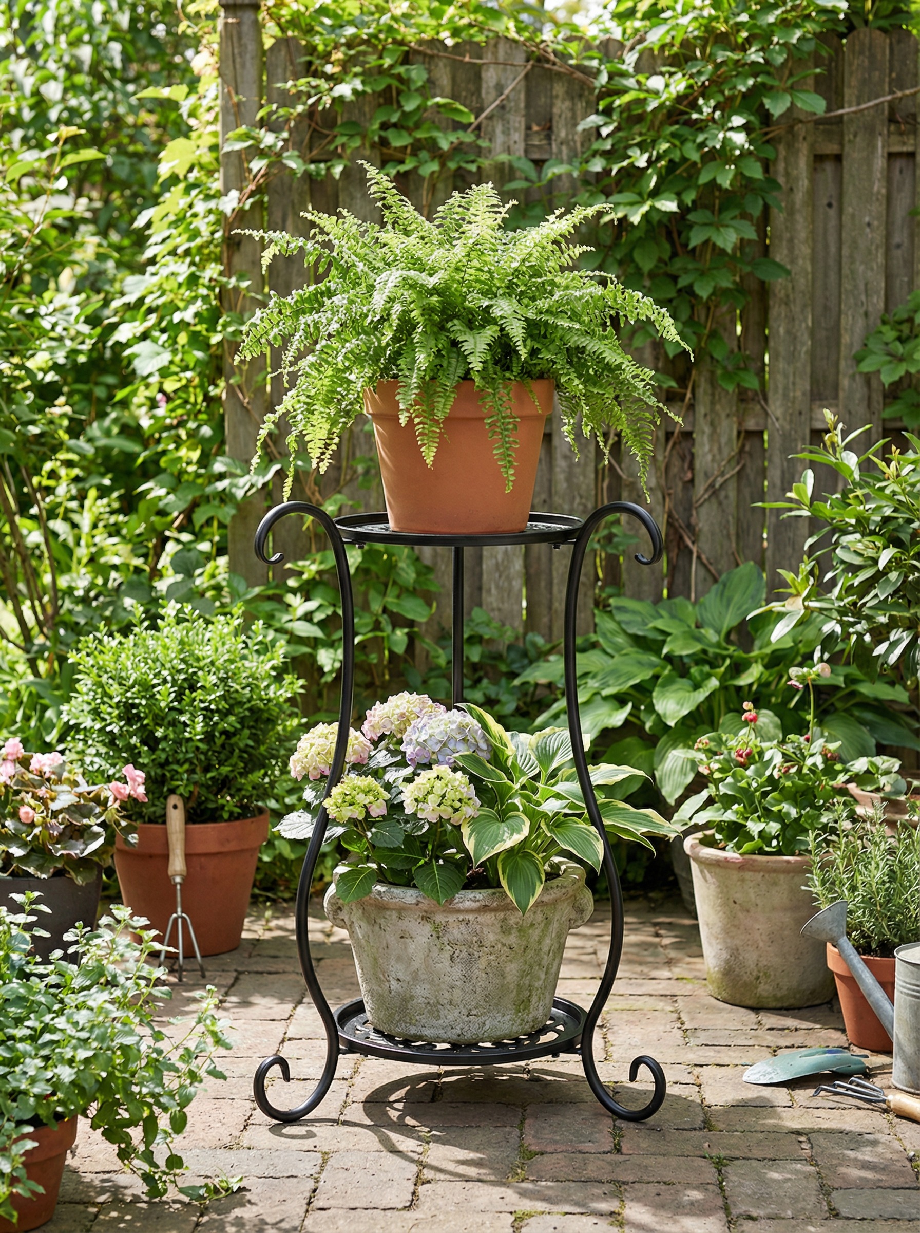Two-Tier Metal Plant Stand, Modern Indoor & Outdoor Flower Rack