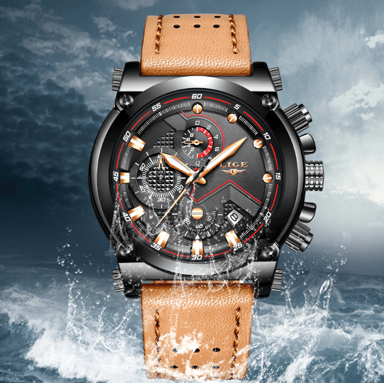Modern Waterproof Quartz Watch with Genuine Leather Strap