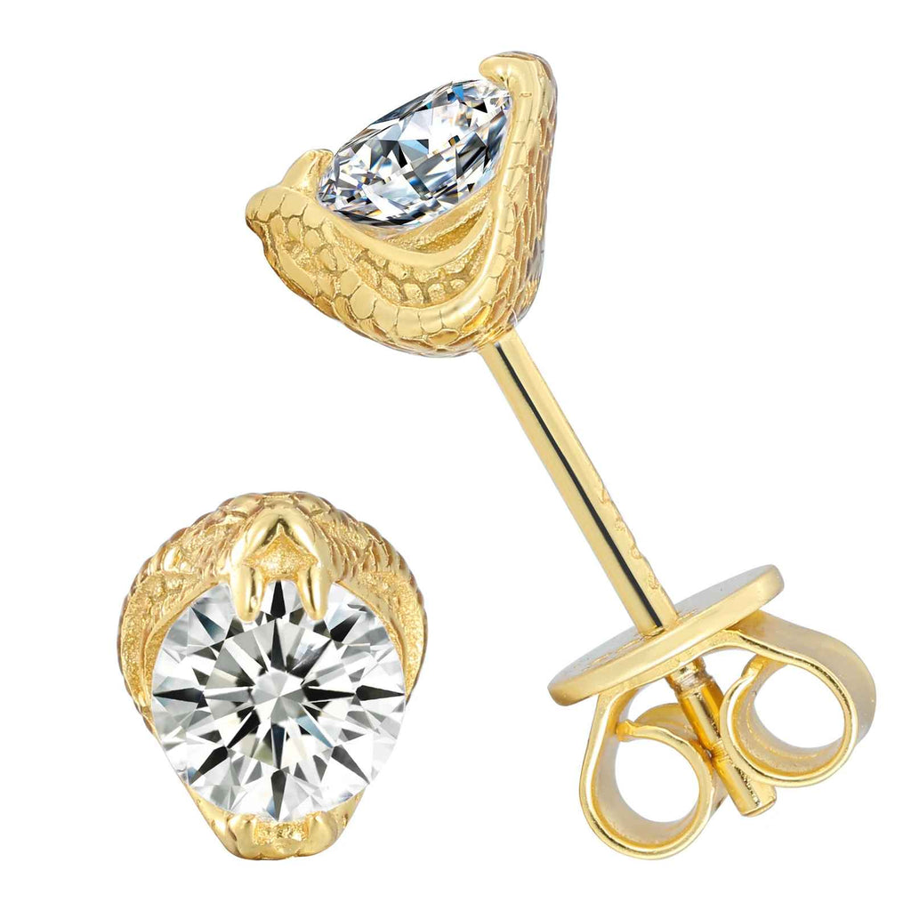 Gold & Silver Claw Stud Earrings with Moissanite