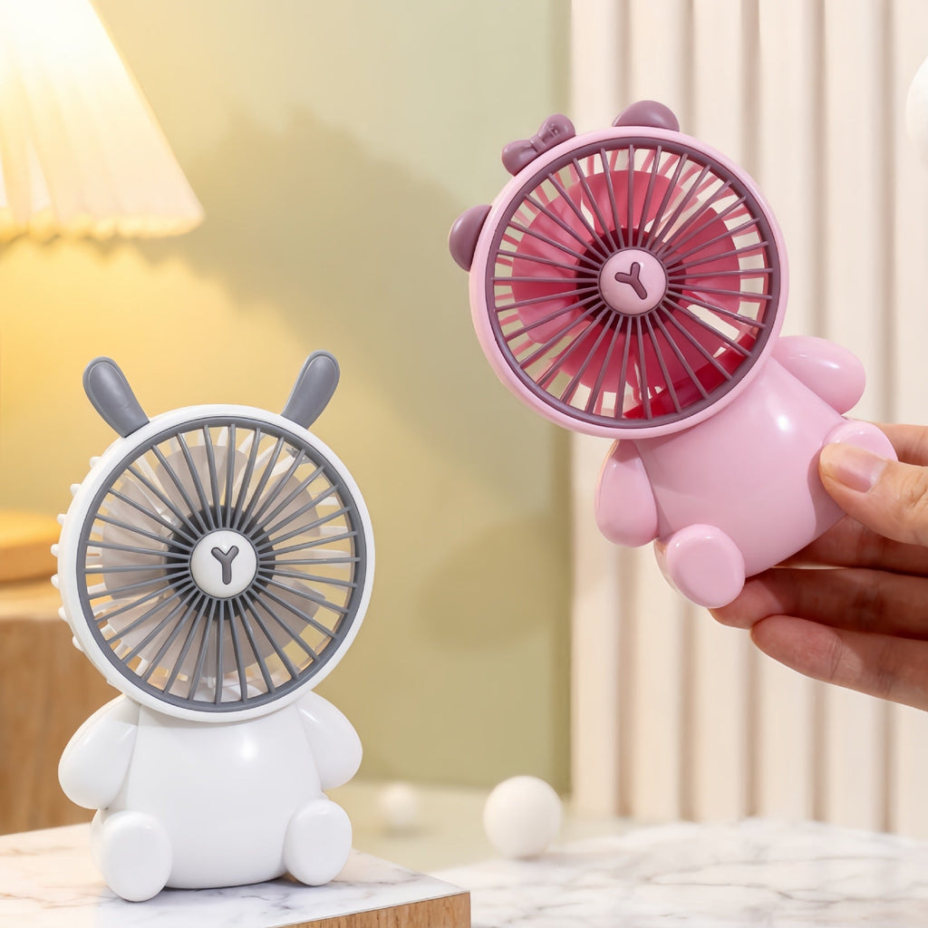 Cute Cartoon Bear Mini Desktop Fan - USB Rechargeable Handheld Fan