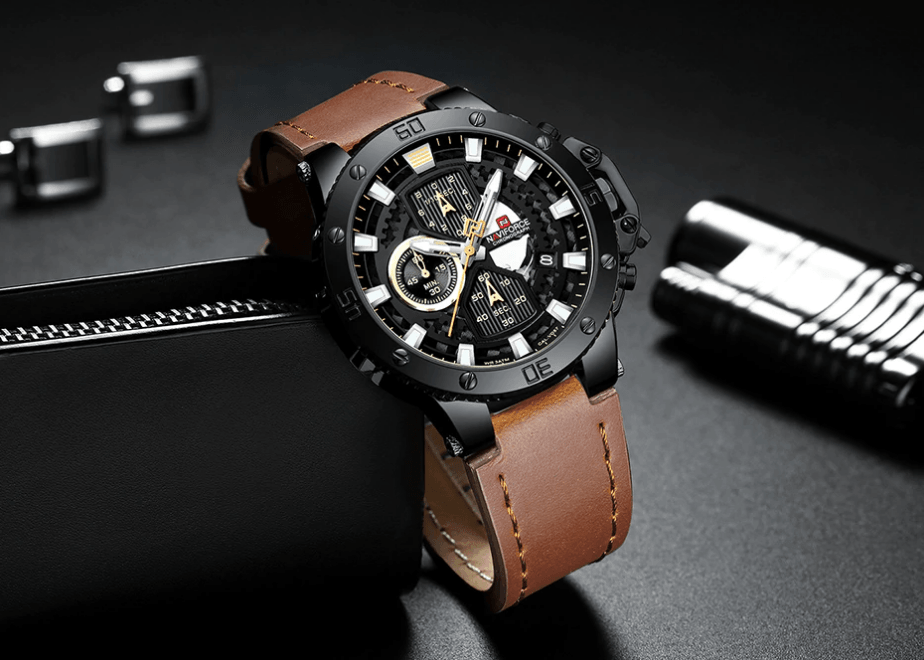 Men's Waterproof Casual Chronograph Watch with Leather Strap