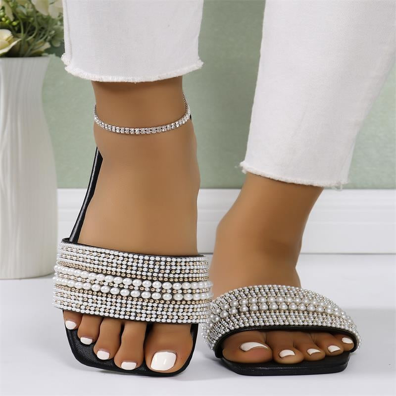 Women's Modern Diamond Embellished Low Block Heel Sandals