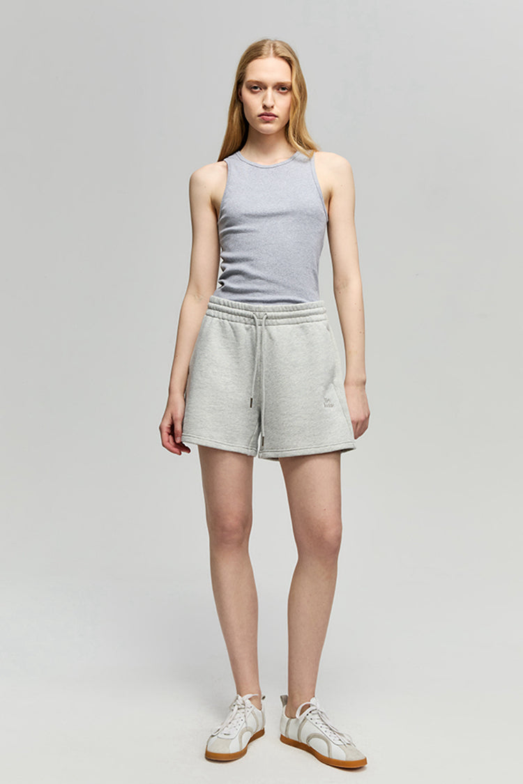 Relaxed Fit French Terry Shorts in Light Heather Grey & Onyx