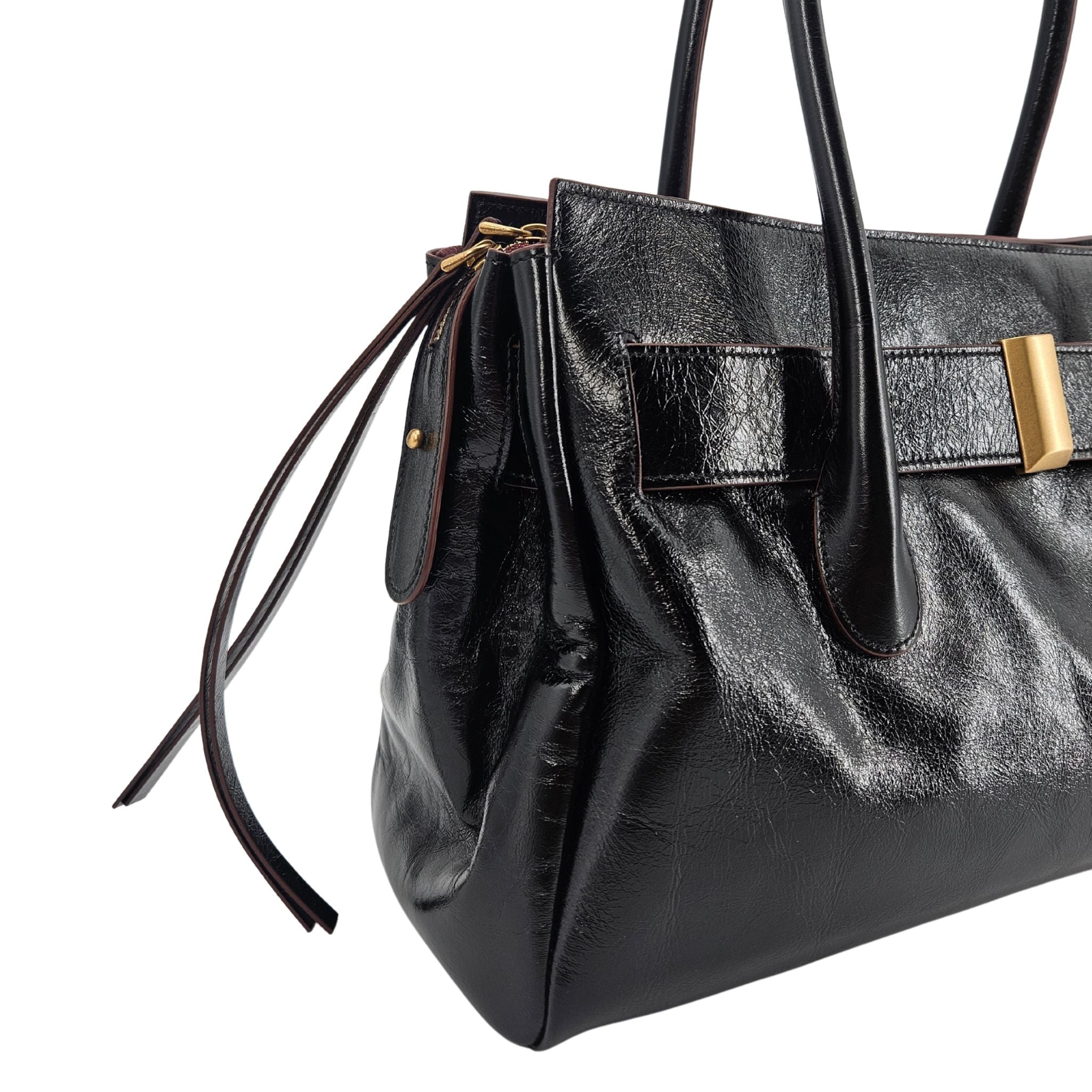 Emeralda Black Leather Shoulder Bag