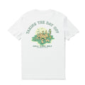 White crew neck t-shirt with 'Taking the day off' graphic by Loindaflow