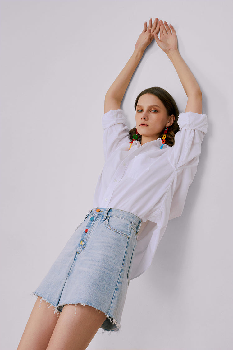 Rainbow Pleat Skort - High-Rise Denim