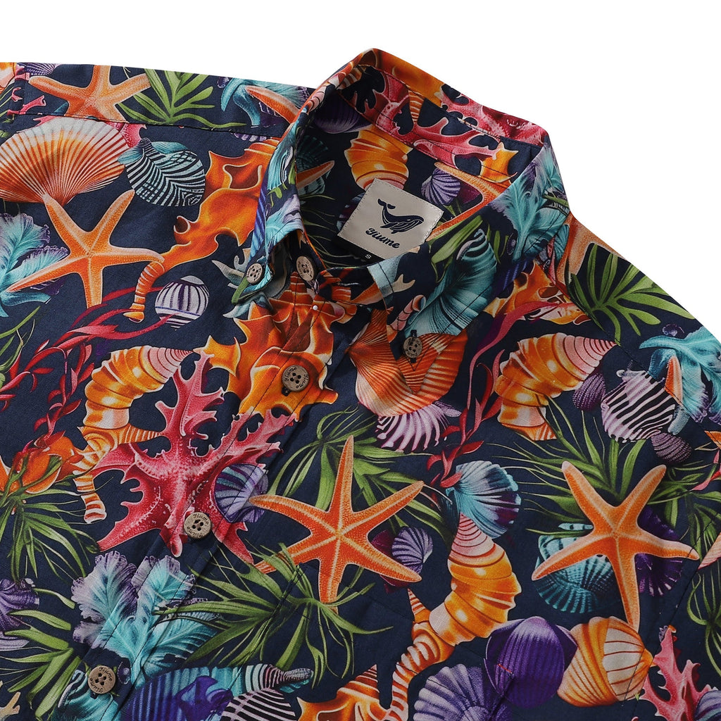 Marine Life Print Men’s Tropical Hawaiian Cotton Button-Down