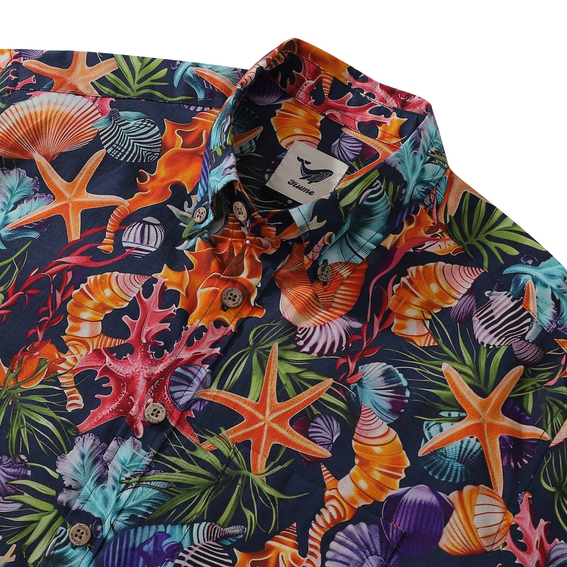 Marine Life Print Men’s Tropical Hawaiian Cotton Button-Down