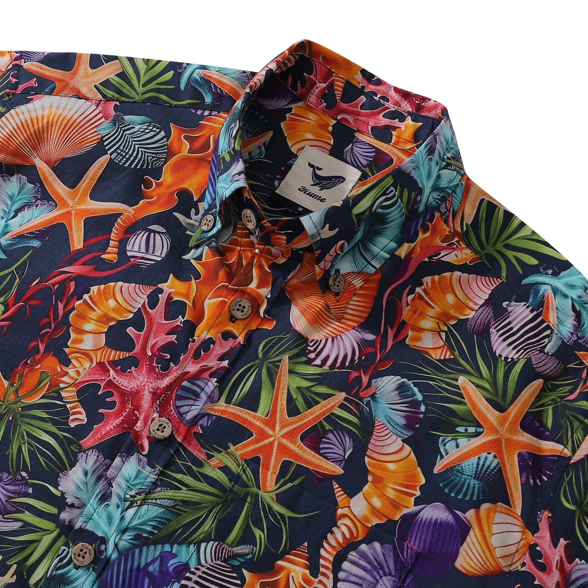 Marine Life Print Men’s Tropical Hawaiian Cotton Button-Down