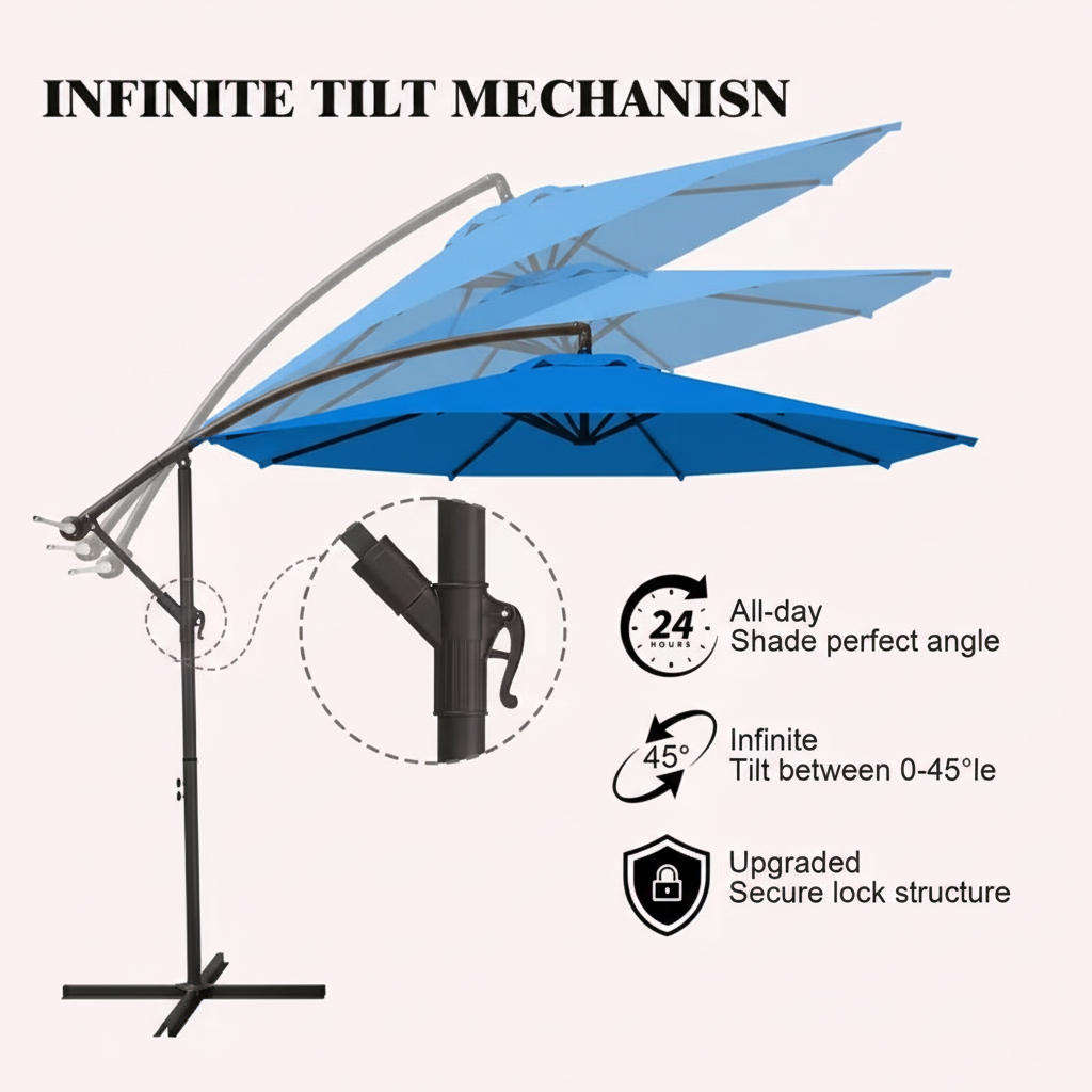 10 ft Cantilever Patio Umbrella with Crank and Infinite Tilt