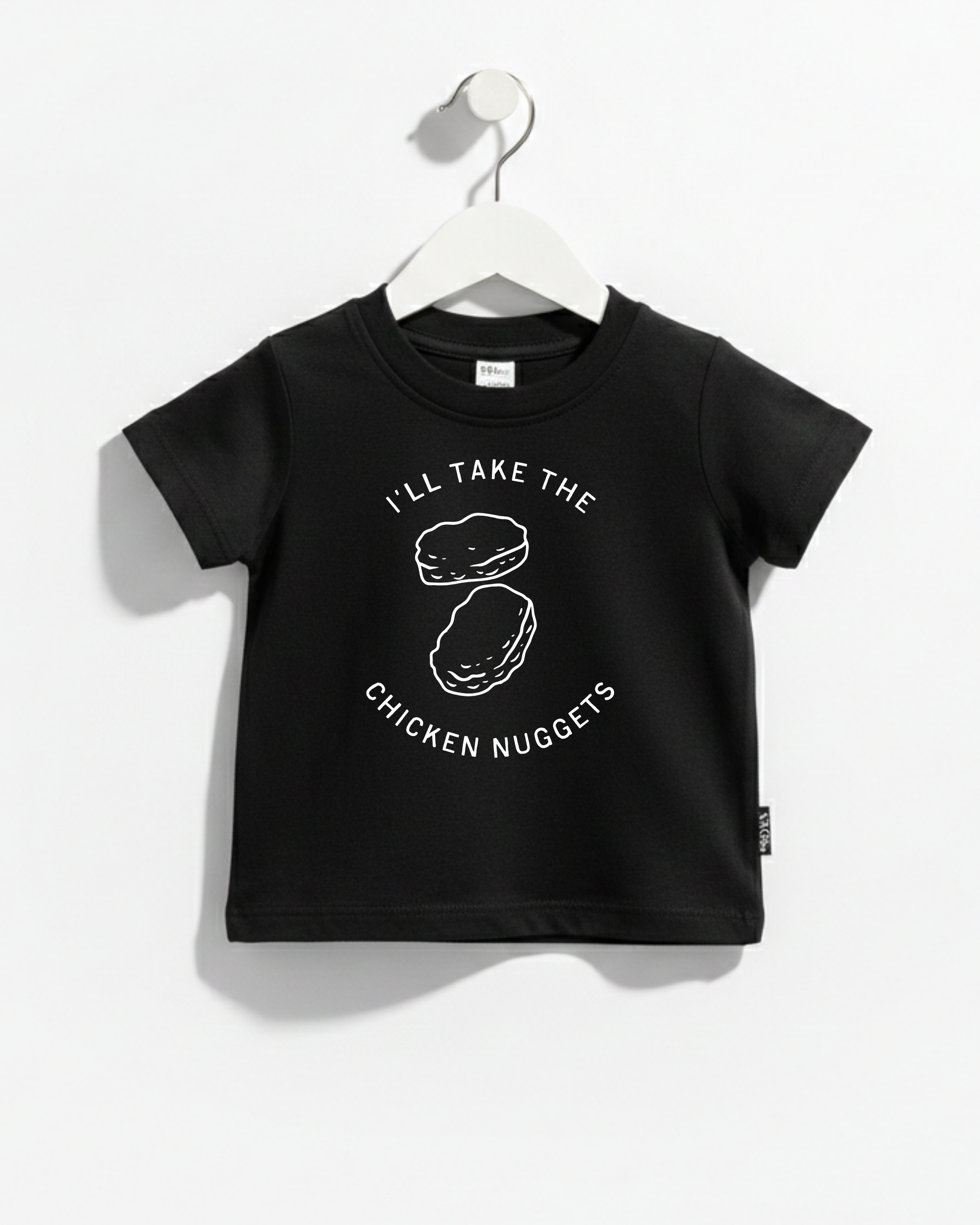Kids wearing the I'll Take the Chicken Nuggets graphic cotton tee.
