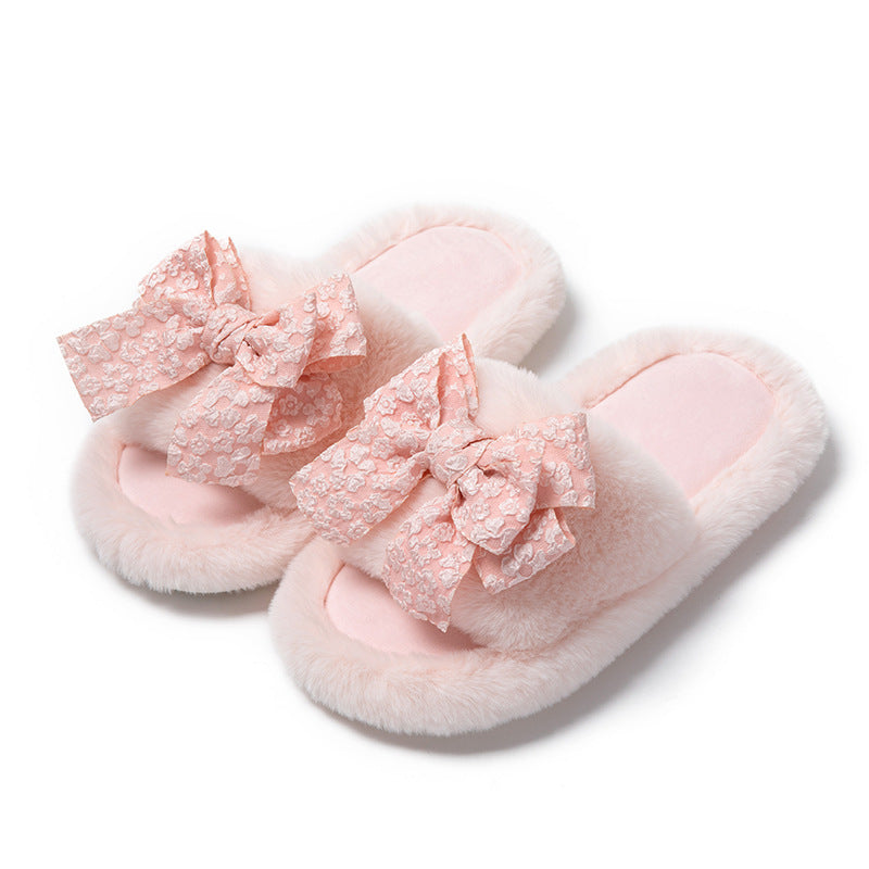 Women’s Plush Memory Foam Slippers with Bow, Cozy Indoor Footwear