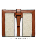 Leather wallet featuring geometric patterns in various color options like Stripe Brown and Diamond Beige.